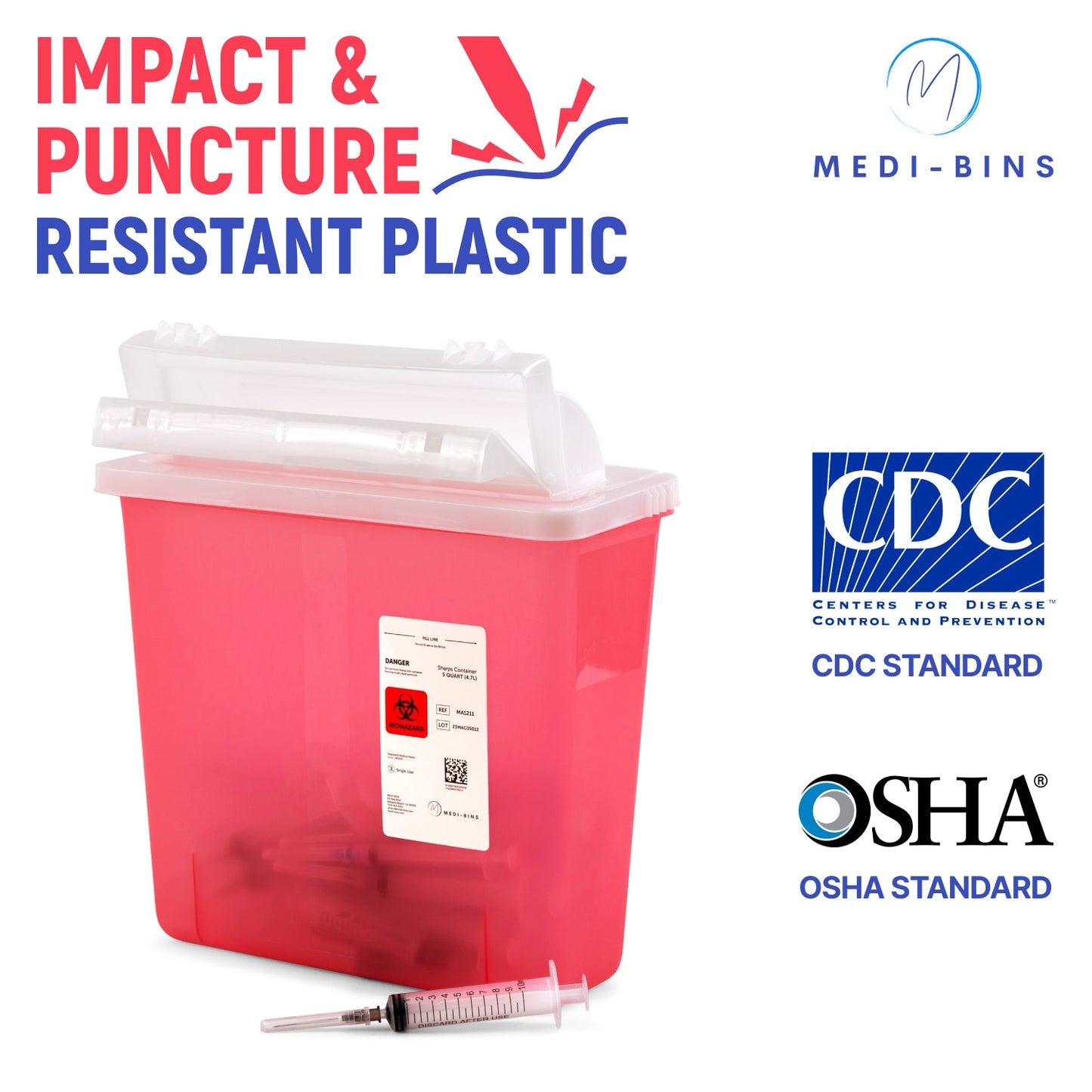Medi-Bins 5 Qt Sharps Disposal Containers for Medical Waste Disposal (Box of 10)